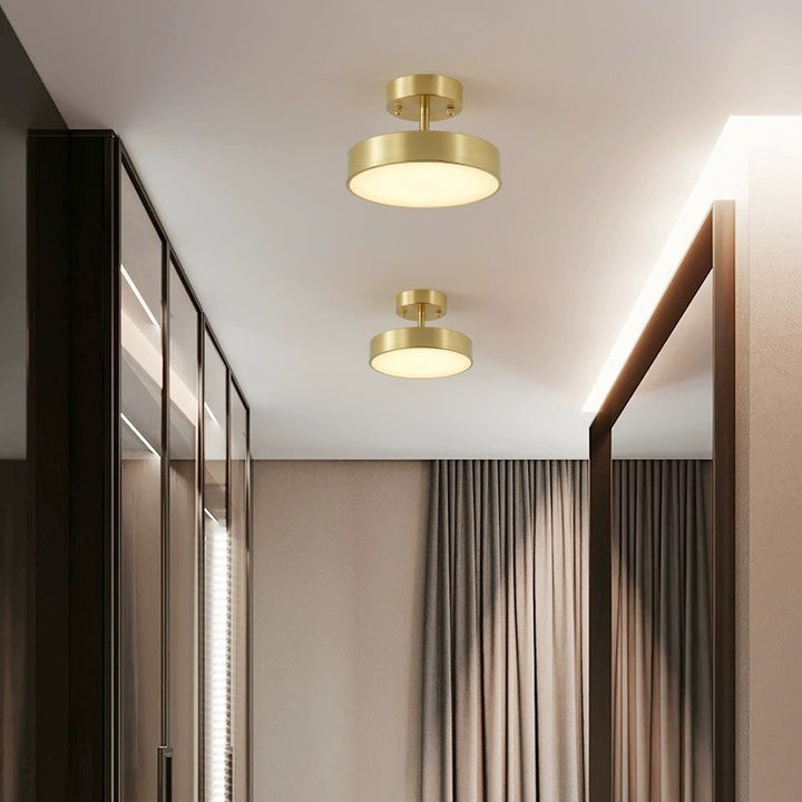 Modern Minimalist Round Dome Copper Acrylic LED Semi-Flush Mount Ceiling Light For Hallway