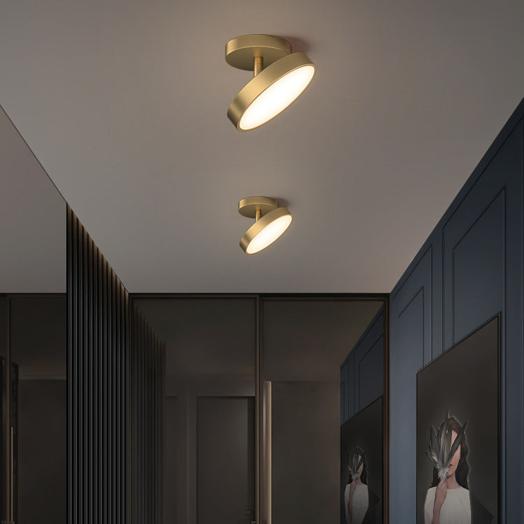Luz de techo LED semiencastrada de cúpula redonda minimalista moderna de cobre y acrílico para pasillo 