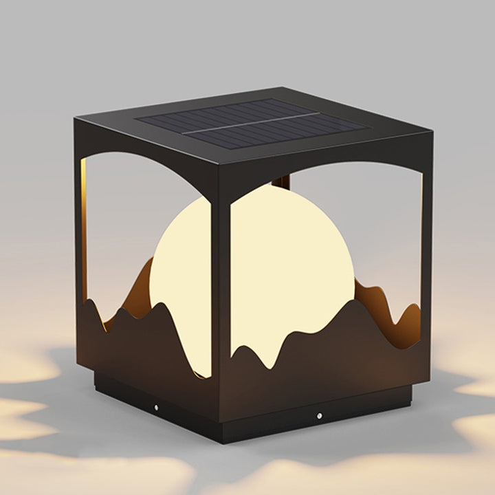 Lumière extérieure LED en acier inoxydable PE orbe carré étanche solaire Art déco moderne pour extérieur 