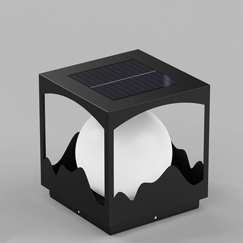 ضوء خارجي LED من الفولاذ المقاوم للصدأ PE على شكل مربع مقاوم للماء يعمل بالطاقة الشمسية بتصميم آرت ديكو الحديث للاستخدام الخارجي 