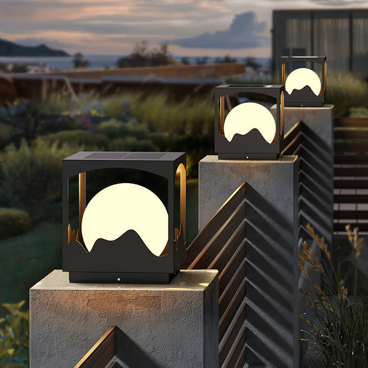 Lumière extérieure LED en acier inoxydable PE orbe carré étanche solaire Art déco moderne pour extérieur 