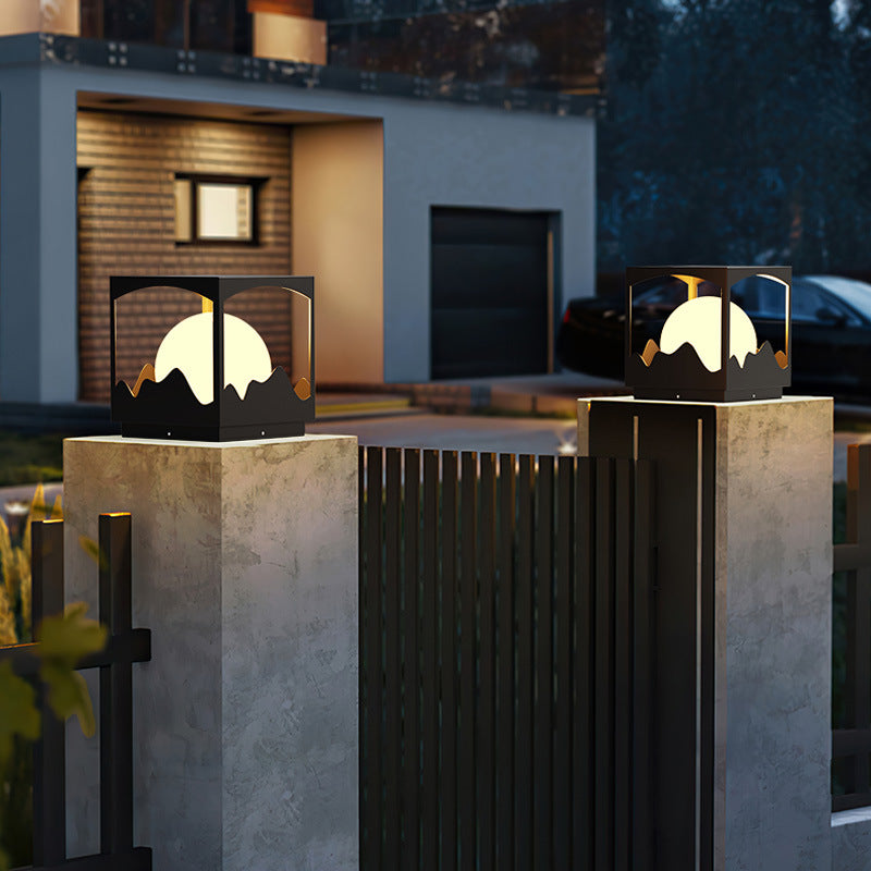 Lumière extérieure LED en acier inoxydable PE orbe carré étanche solaire Art déco moderne pour extérieur 