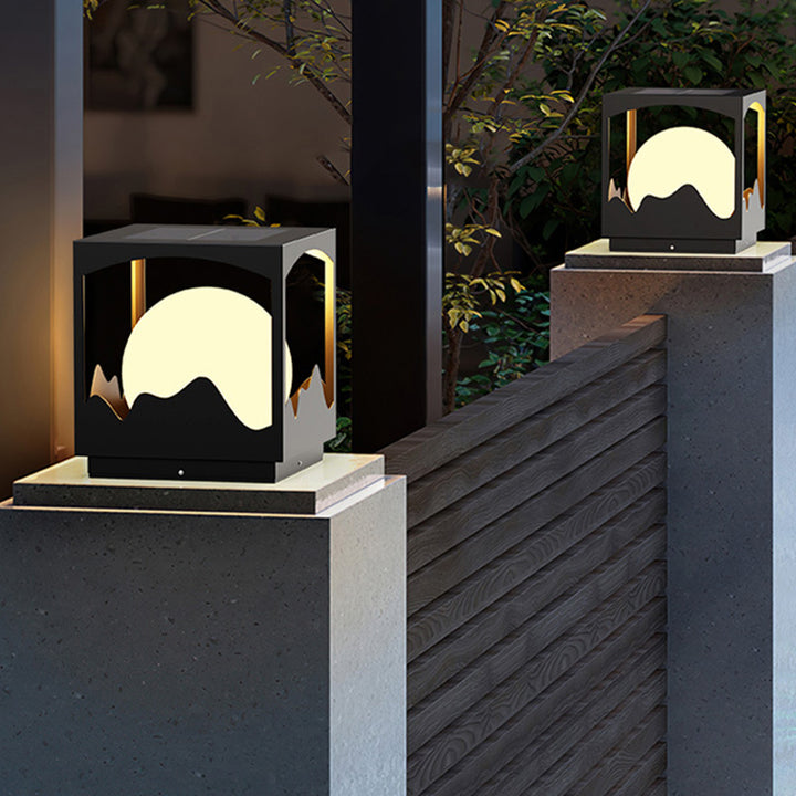 Lumière extérieure LED en acier inoxydable PE orbe carré étanche solaire Art déco moderne pour extérieur 