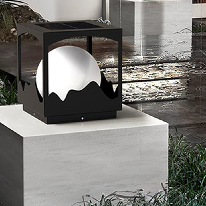 Lumière extérieure LED en acier inoxydable PE orbe carré étanche solaire Art déco moderne pour extérieur 