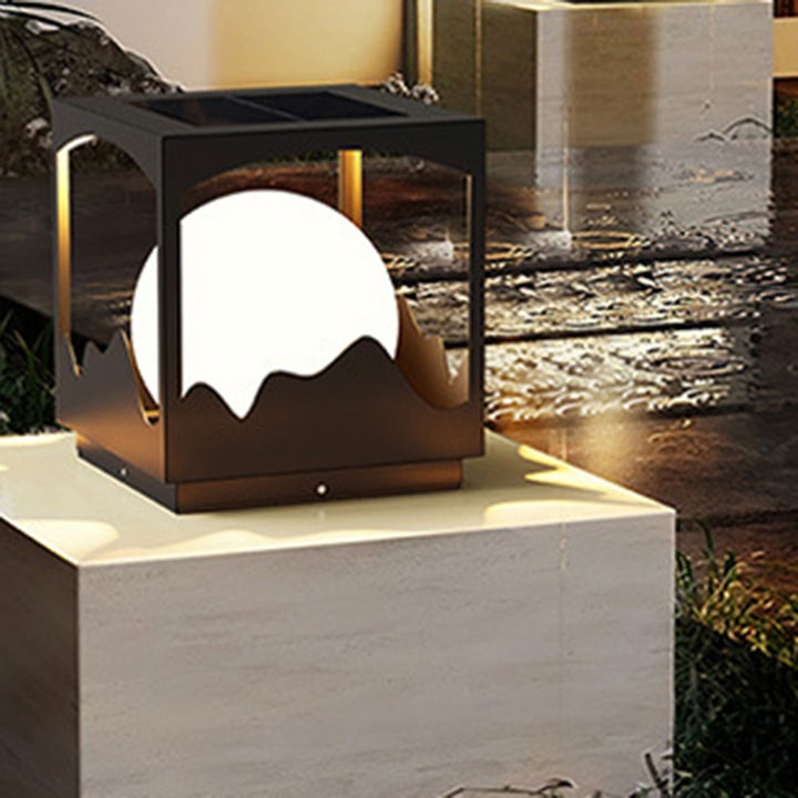 Lumière extérieure LED en acier inoxydable PE orbe carré étanche solaire Art déco moderne pour extérieur 