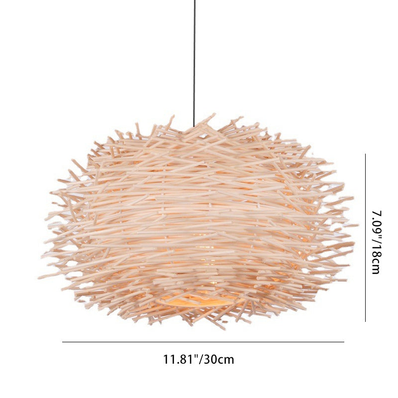 Lámpara colgante contemporánea creativa en forma de nido de pájaro redondo de ratán de 1 luz para comedor 