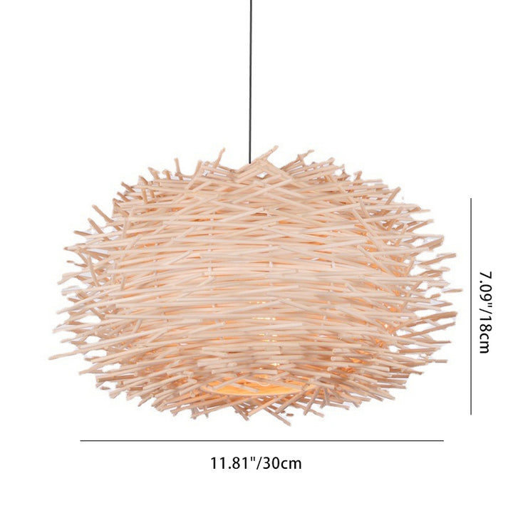 Forme de nid d'oiseau créatif contemporain en rotin rond à 1 lumière pour salle à manger 