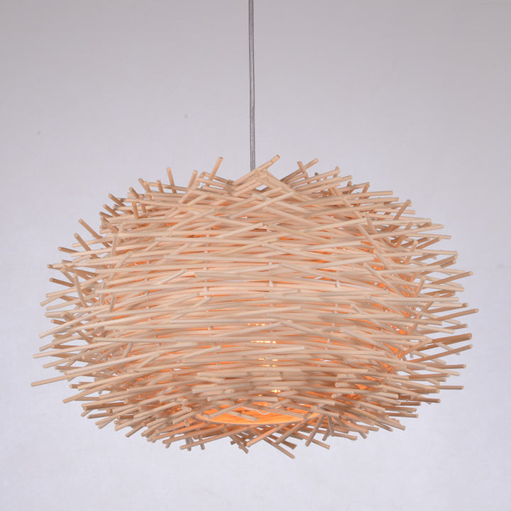 Lámpara colgante contemporánea creativa en forma de nido de pájaro redondo de ratán de 1 luz para comedor 