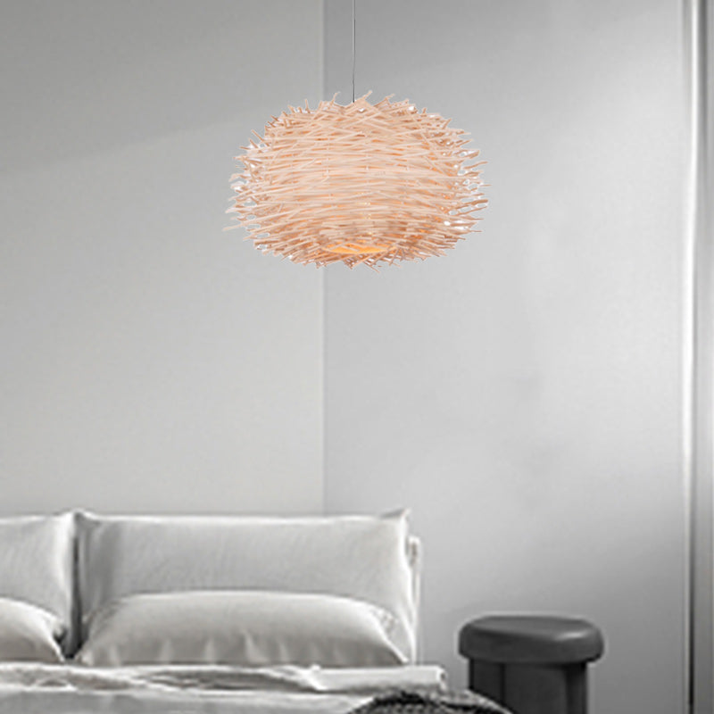 Lámpara colgante contemporánea creativa en forma de nido de pájaro redondo de ratán de 1 luz para comedor 