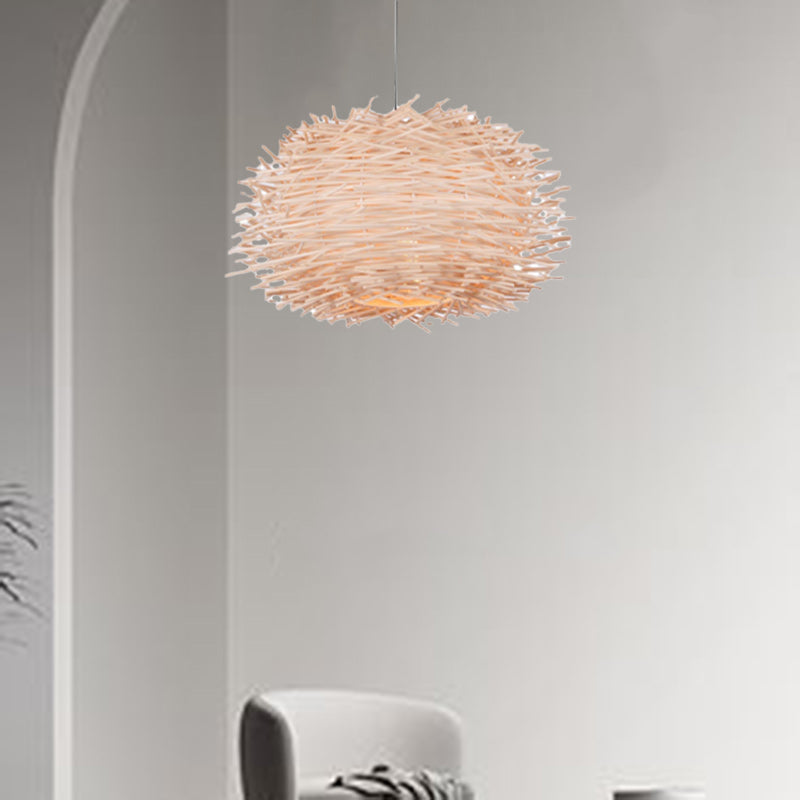 Lámpara colgante contemporánea creativa en forma de nido de pájaro redondo de ratán de 1 luz para comedor 