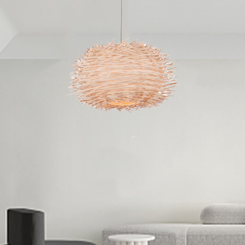 Lámpara colgante contemporánea creativa en forma de nido de pájaro redondo de ratán de 1 luz para comedor 