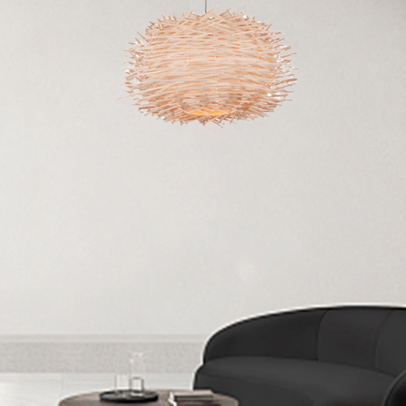 Lámpara colgante contemporánea creativa en forma de nido de pájaro redondo de ratán de 1 luz para comedor 