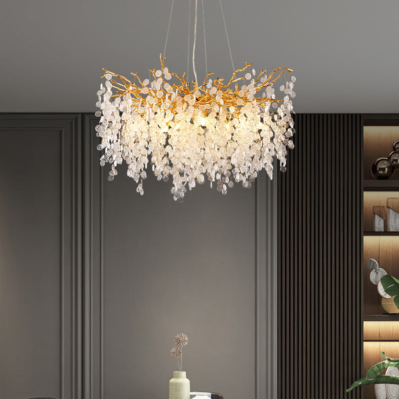 Chandelier Traditionnel Français en Aluminium Rond avec Cristaux et Branches, 9/12/14 Lumières pour Salon 