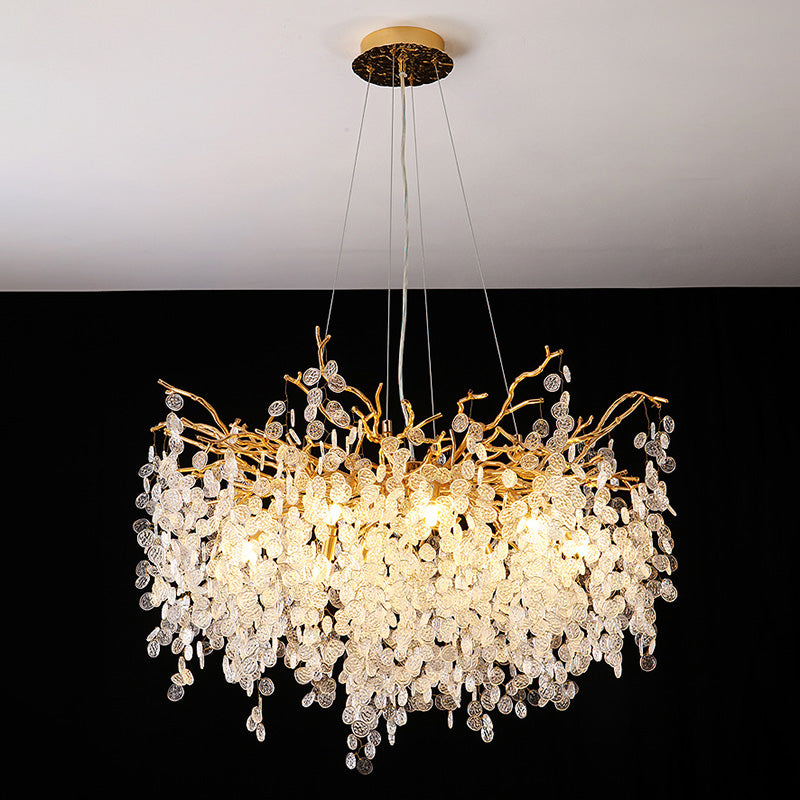 Chandelier Traditionnel Français en Aluminium Rond avec Cristaux et Branches, 9/12/14 Lumières pour Salon 