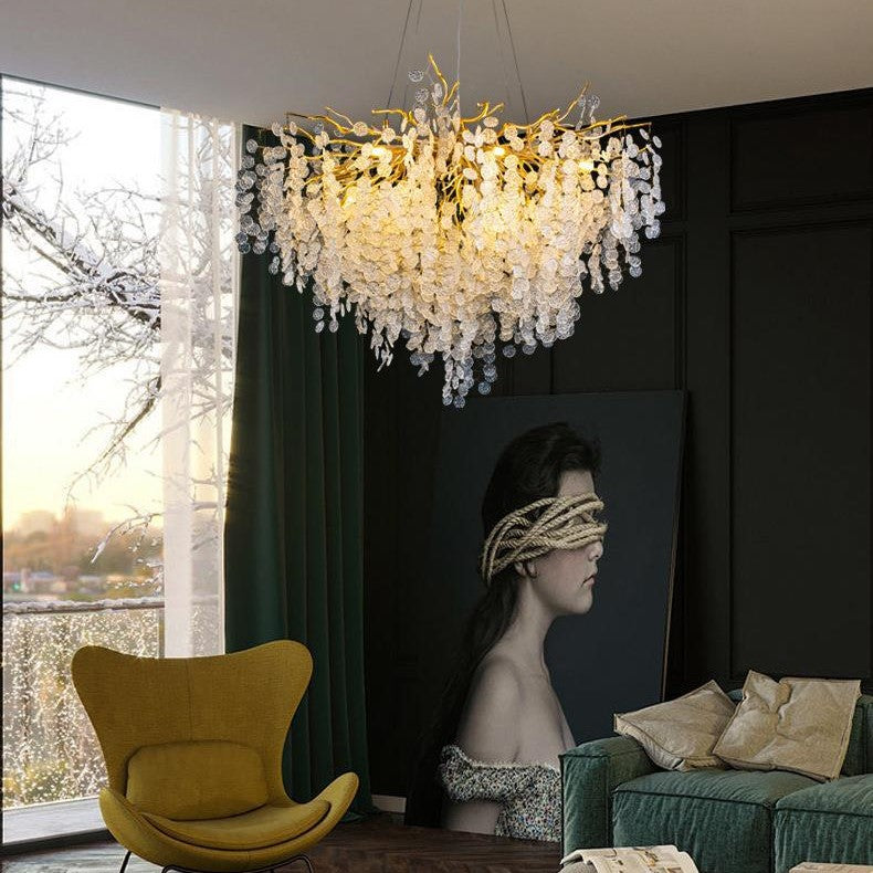 Chandelier Traditionnel Français en Aluminium Rond avec Cristaux et Branches, 9/12/14 Lumières pour Salon 