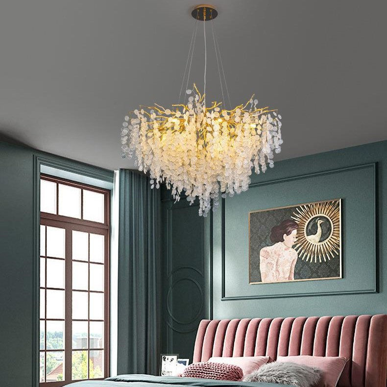 Chandelier Traditionnel Français en Aluminium Rond avec Cristaux et Branches, 9/12/14 Lumières pour Salon 