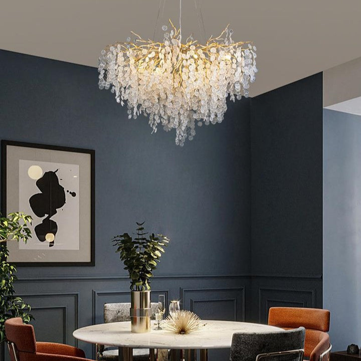 Chandelier Traditionnel Français en Aluminium Rond avec Cristaux et Branches, 9/12/14 Lumières pour Salon 