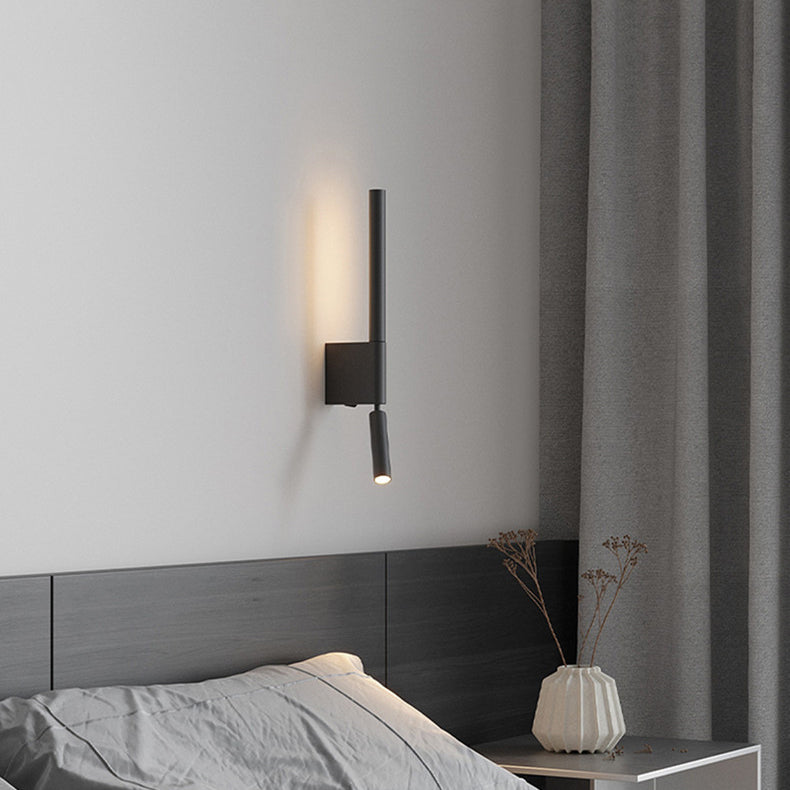 Modern Minimalist Pull Up Rotating Cylinder Linear PVC Iron Aluminum LED Wall Sconce Lamp For Bedroom