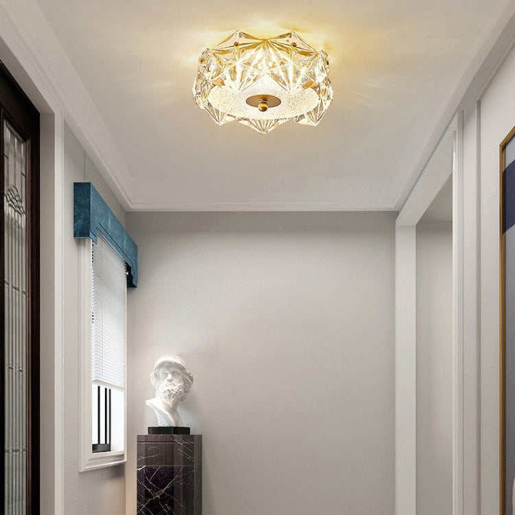 Plafonnier LED en verre et fer en forme de dôme rond moderne pour chambre à coucher 