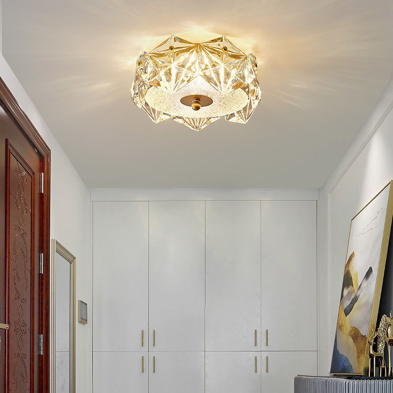 Plafonnier LED en verre et fer en forme de dôme rond moderne pour chambre à coucher 