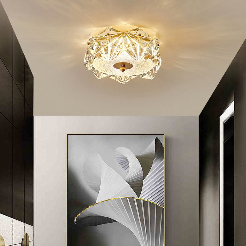 Plafonnier LED en verre et fer en forme de dôme rond moderne pour chambre à coucher 