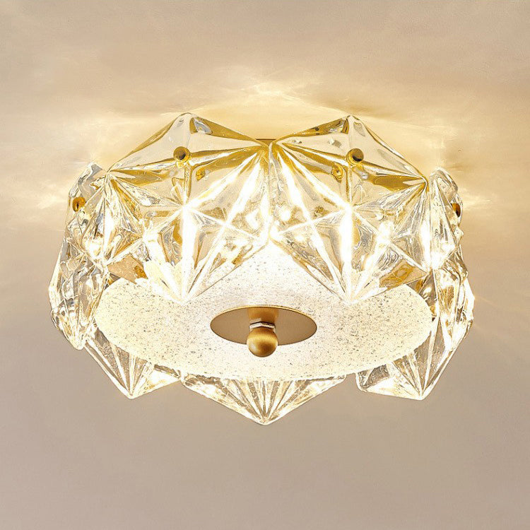 Plafonnier LED en verre et fer en forme de dôme rond moderne pour chambre à coucher 