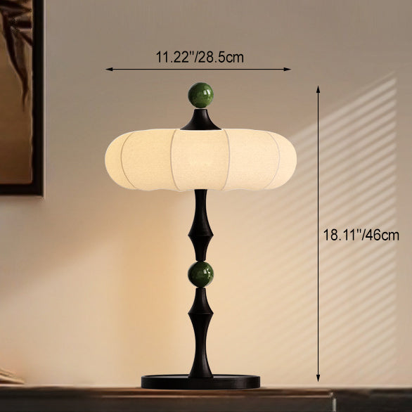 Traditional Vintage Round Cylinder Iron Aluminum  Ash Wood Fabric 1-Light Table Lamp For Bedroom