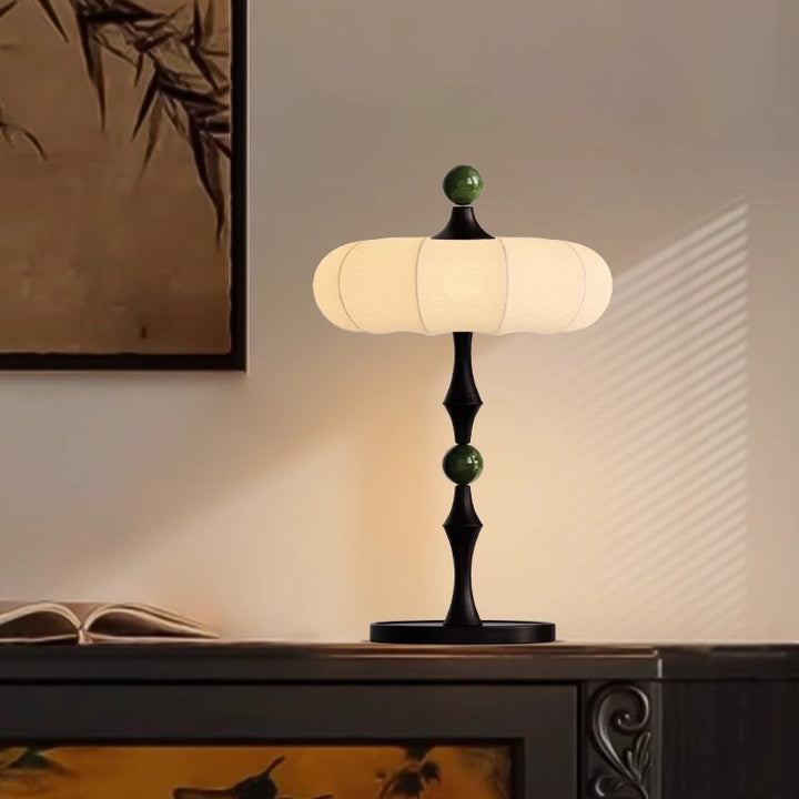 Traditional Vintage Round Cylinder Iron Aluminum  Ash Wood Fabric 1-Light Table Lamp For Bedroom