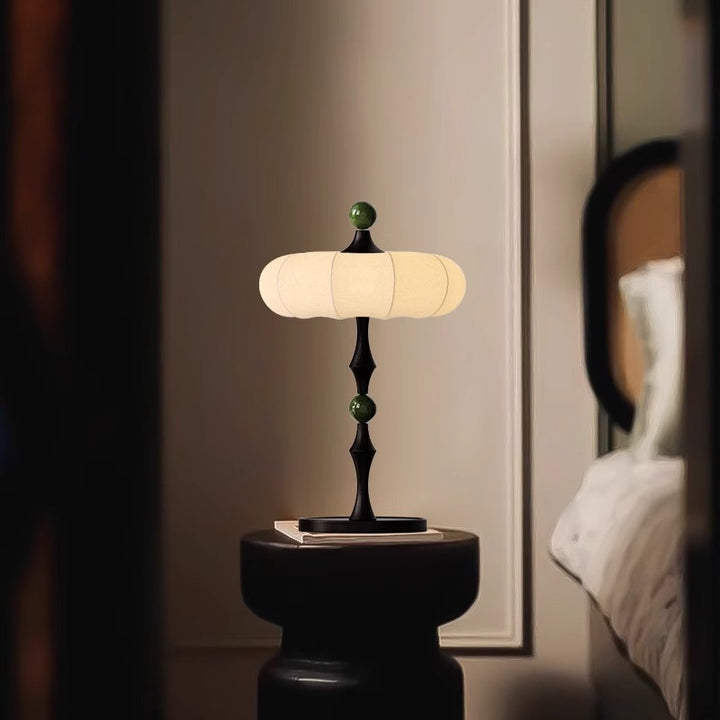 Traditional Vintage Round Cylinder Iron Aluminum  Ash Wood Fabric 1-Light Table Lamp For Bedroom