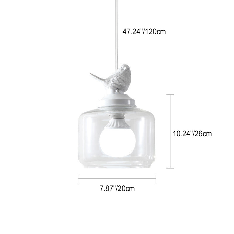 Lustre Suspendu Contemporain Créatif Oiseau Cylindre Rond Résine Verre 1 Lumière Pour Salle à Manger 
