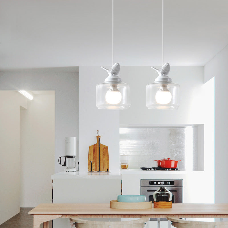 Lustre Suspendu Contemporain Créatif Oiseau Cylindre Rond Résine Verre 1 Lumière Pour Salle à Manger 