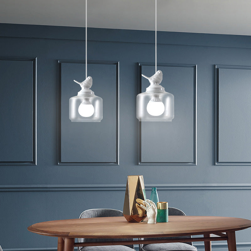 Lustre Suspendu Contemporain Créatif Oiseau Cylindre Rond Résine Verre 1 Lumière Pour Salle à Manger 