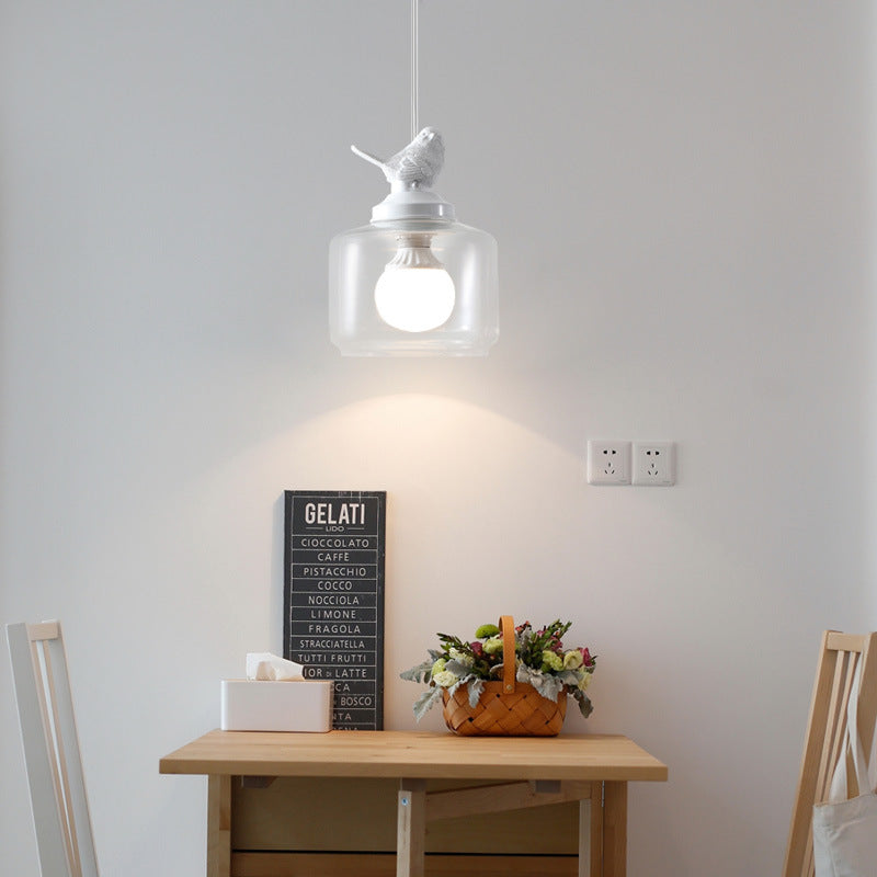 Lustre Suspendu Contemporain Créatif Oiseau Cylindre Rond Résine Verre 1 Lumière Pour Salle à Manger 