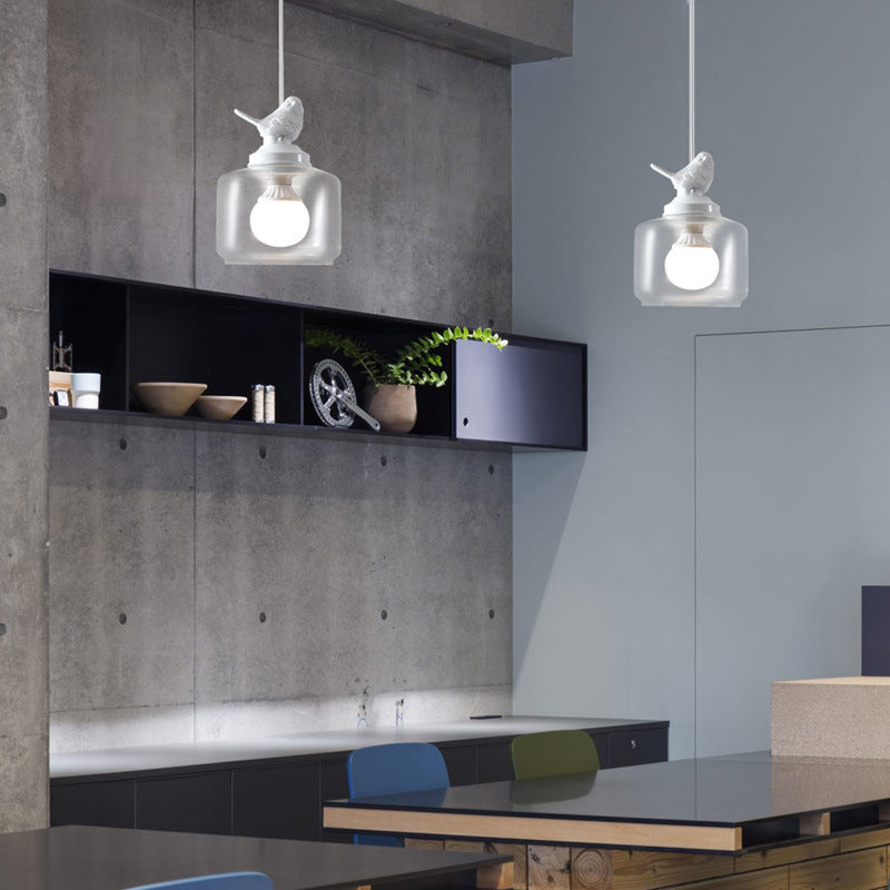 Lustre Suspendu Contemporain Créatif Oiseau Cylindre Rond Résine Verre 1 Lumière Pour Salle à Manger 