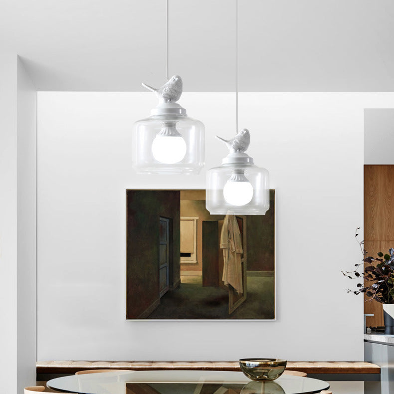 Lustre Suspendu Contemporain Créatif Oiseau Cylindre Rond Résine Verre 1 Lumière Pour Salle à Manger 