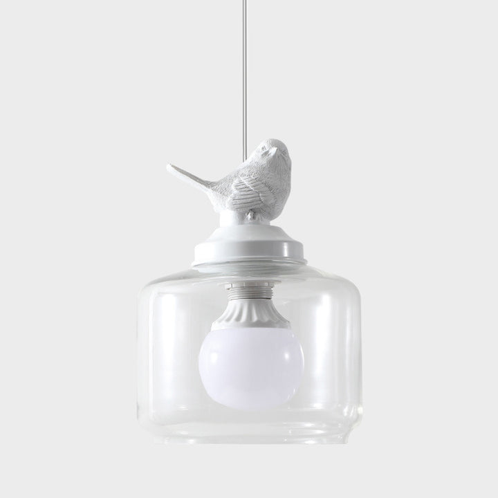 Lustre Suspendu Contemporain Créatif Oiseau Cylindre Rond Résine Verre 1 Lumière Pour Salle à Manger 