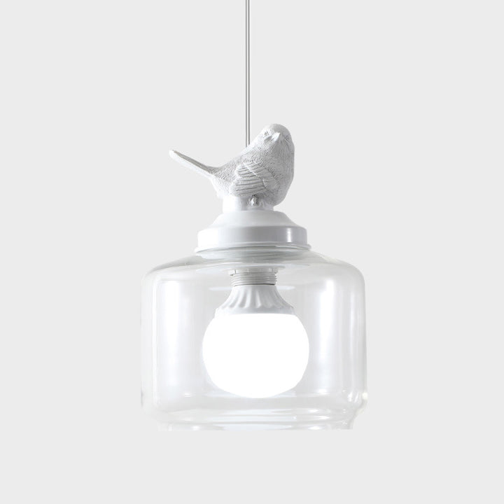 Lustre Suspendu Contemporain Créatif Oiseau Cylindre Rond Résine Verre 1 Lumière Pour Salle à Manger 