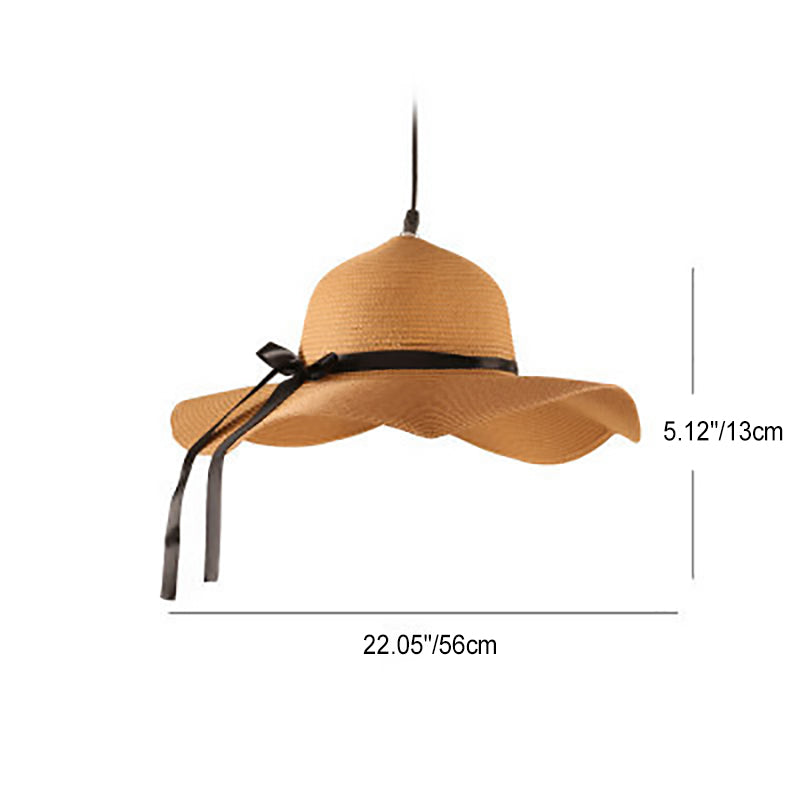 Suspension lumineuse contemporaine créative en forme de chapeau rond en paille de vigne à 1 lumière pour salon 