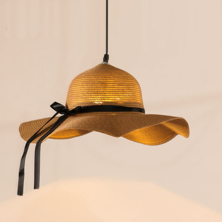 Lámpara colgante contemporánea creativa de forma redonda de paja de vid con 1 luz para sala de estar 