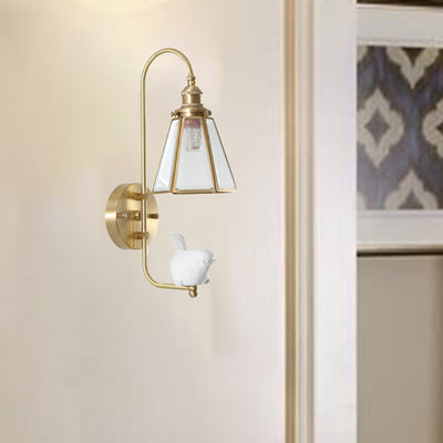 Moderne Mid-Century Vogel Engel Kupfer Harz Glas 1-Licht Wandleuchte für das Schlafzimmer 