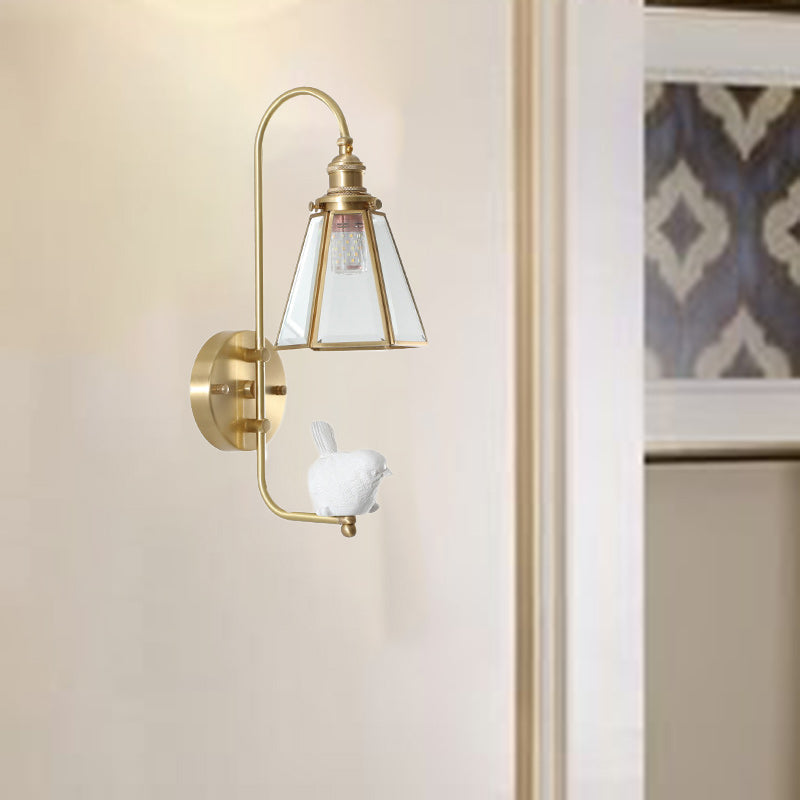 Moderne Mid-Century Vogel Engel Kupfer Harz Glas 1-Licht Wandleuchte für das Schlafzimmer 