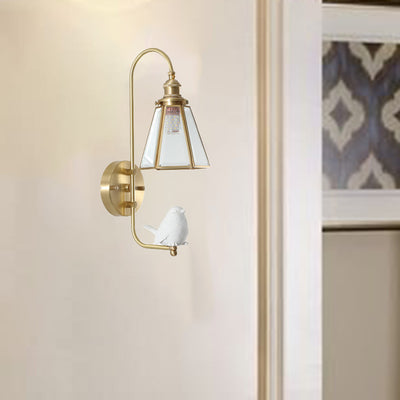 Moderne Mid-Century Vogel Engel Kupfer Harz Glas 1-Licht Wandleuchte für das Schlafzimmer 