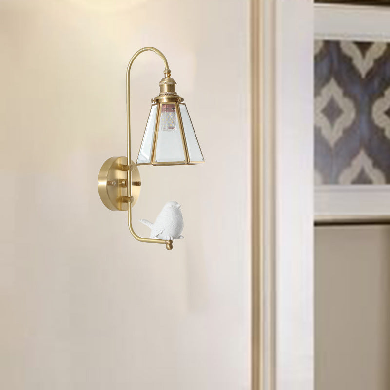 Moderne Mid-Century Vogel Engel Kupfer Harz Glas 1-Licht Wandleuchte für das Schlafzimmer 