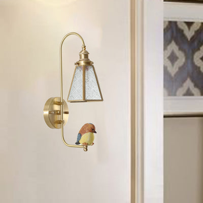 Moderne Mid-Century Vogel Engel Kupfer Harz Glas 1-Licht Wandleuchte für das Schlafzimmer 