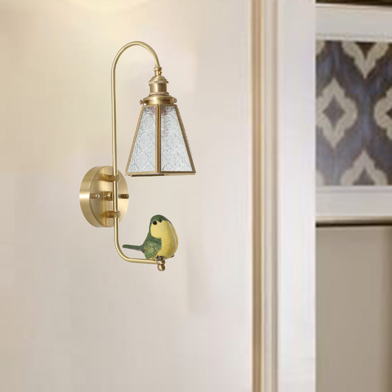 Moderne Mid-Century Vogel Engel Kupfer Harz Glas 1-Licht Wandleuchte für das Schlafzimmer 