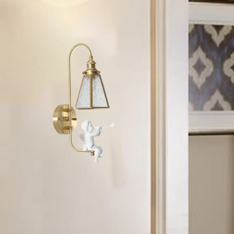 Moderne Mid-Century Vogel Engel Kupfer Harz Glas 1-Licht Wandleuchte für das Schlafzimmer 