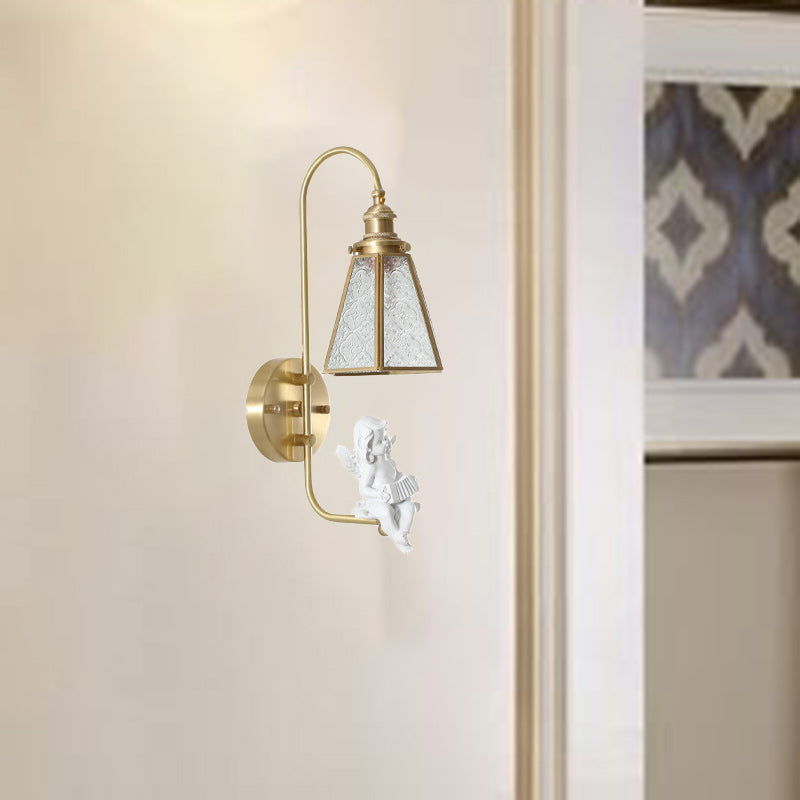 Moderne Mid-Century Vogel Engel Kupfer Harz Glas 1-Licht Wandleuchte für das Schlafzimmer 