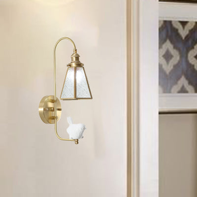 Moderne Mid-Century Vogel Engel Kupfer Harz Glas 1-Licht Wandleuchte für das Schlafzimmer 