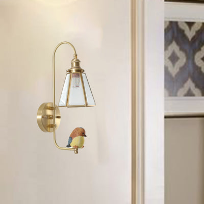 Moderne Mid-Century Vogel Engel Kupfer Harz Glas 1-Licht Wandleuchte für das Schlafzimmer 