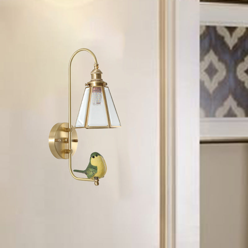 Moderne Mid-Century Vogel Engel Kupfer Harz Glas 1-Licht Wandleuchte für das Schlafzimmer 